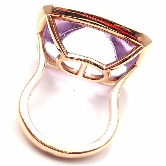 Rare! Authentic Hermes 18k Rose Gold Diamond Large Amethyst Ring - Picture 4 of 12